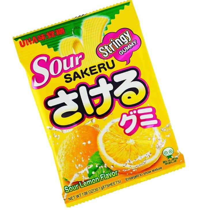 Uha Sour Lemon 7 Sheets Sakeru Gummy Candy - 1.06oz
