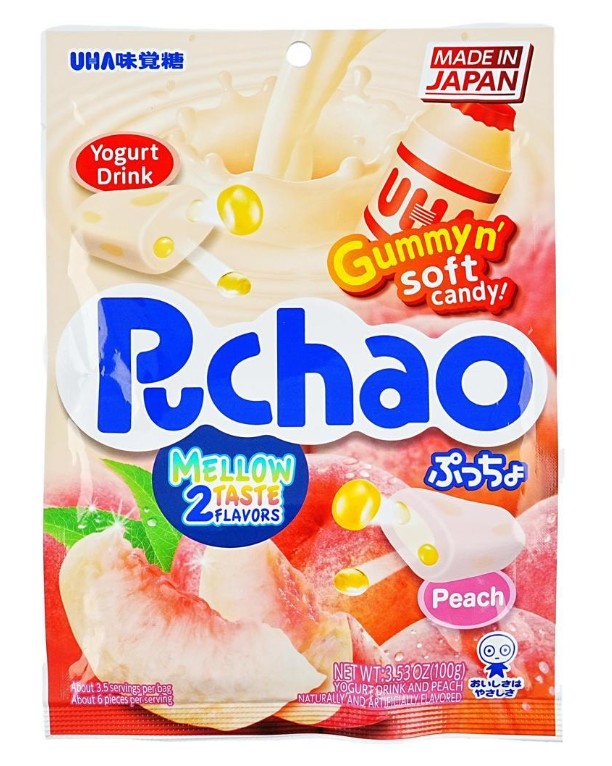 Uha Yogurt & Peach Mikakuto Puchao Jelly Gummy Candy - 3.53oz